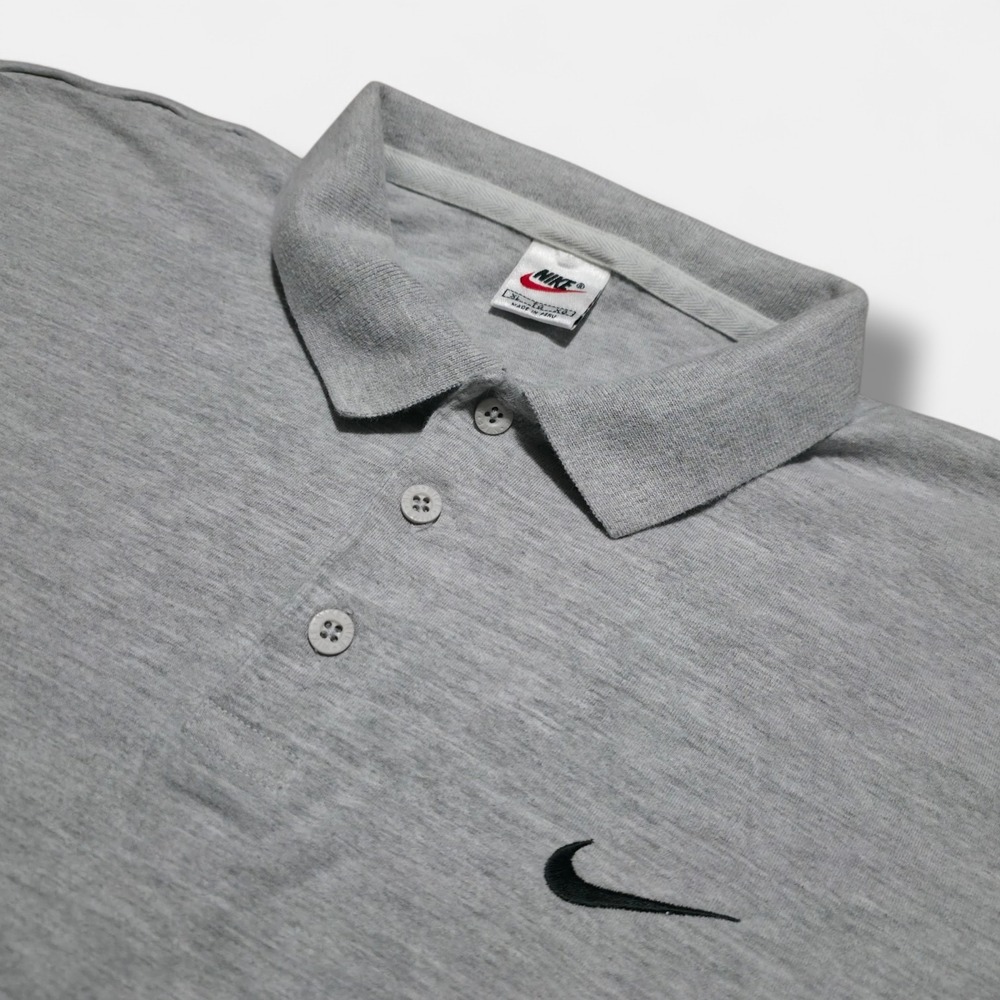 Vintage Nike Mens XL Polo Gray Cotton Shirt Classic Fit Cotton Swoosh 1/4 Button